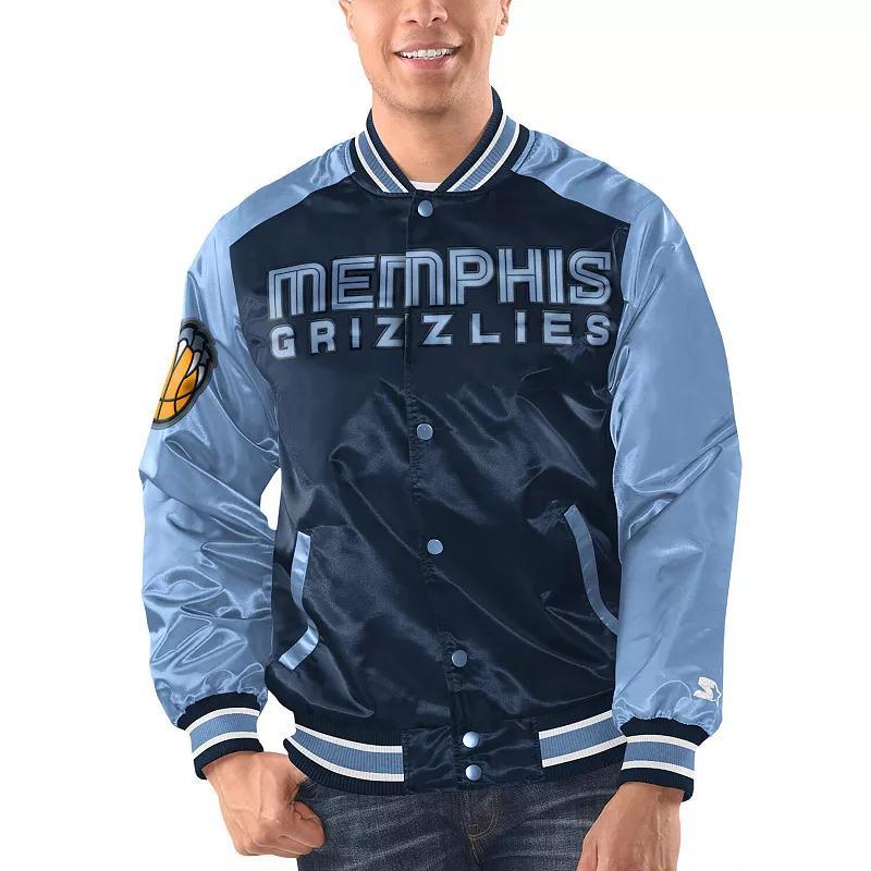 Mens Starter Navy/Light Blue Memphis Grizzlies Renegade Satin Full-Snap Varsity Jacket Grz Blue Product Image