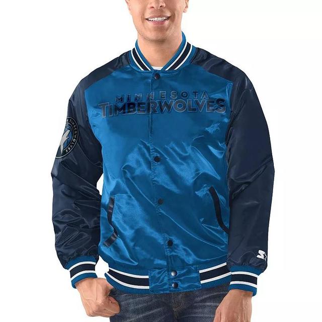 Mens Starter /Navy Minnesota Timberwolves Renegade Satin Full-Snap Varsity Jacket Product Image