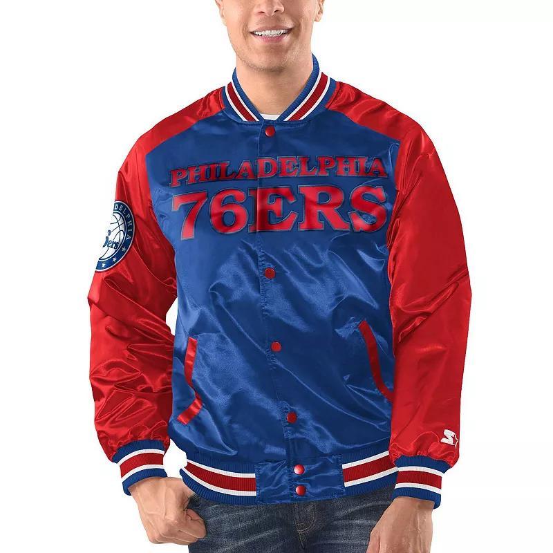 Mens Starter Royal/Red Philadelphia 76ers Renegade Satin Full-Snap Varsity Jacket Product Image