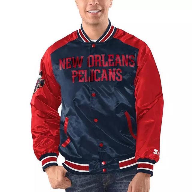 Mens Starter /Red New Orleans Pelicans Renegade Satin Full-Snap Varsity Jacket Blue Product Image