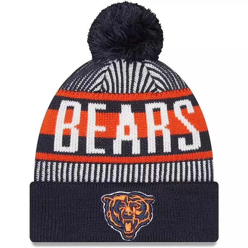 Mens New Era Chicago Bears Striped Cuffed Knit Hat with Pom, Blue Product Image