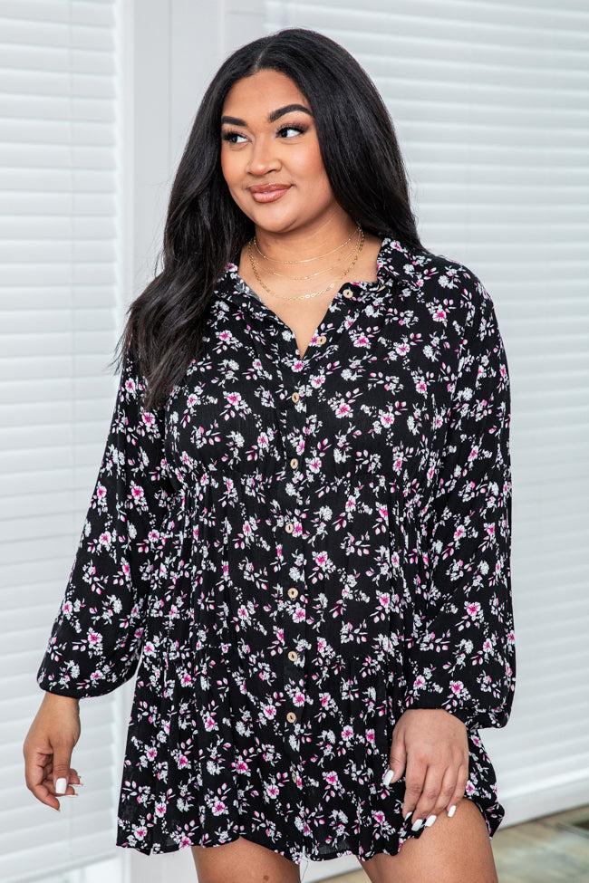 A Different World Black Floral Shirt Dress FINAL SALE Product Image