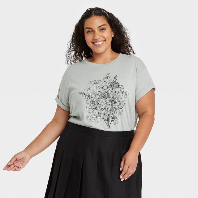 Womens Plus Size Kindness Short Sleeve Graphic T-Shirt - Sage Green Product Image