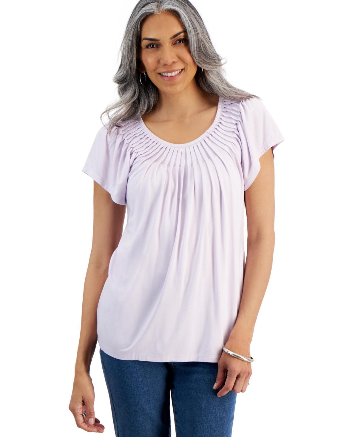 Style & Co Womens Pleated-Neck Short-Sleeve Top, Regular & Petite, Created for Macys Product Image