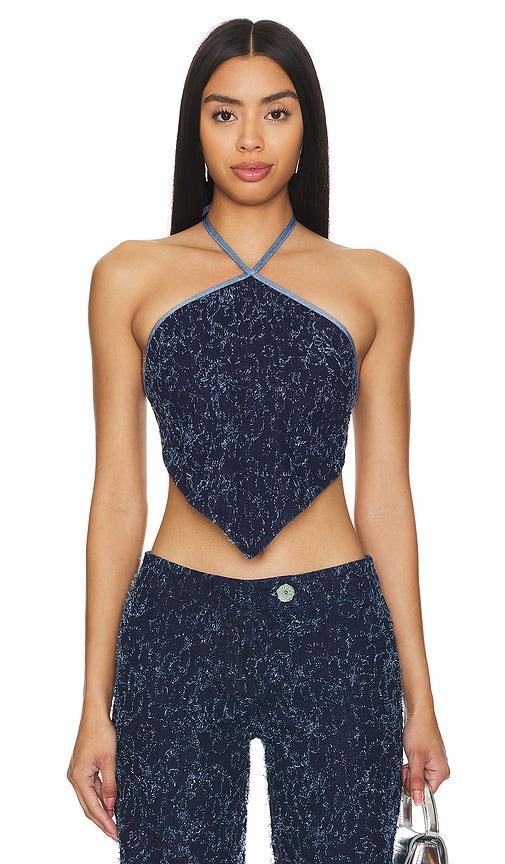 Frayed Denim Halter Top Product Image