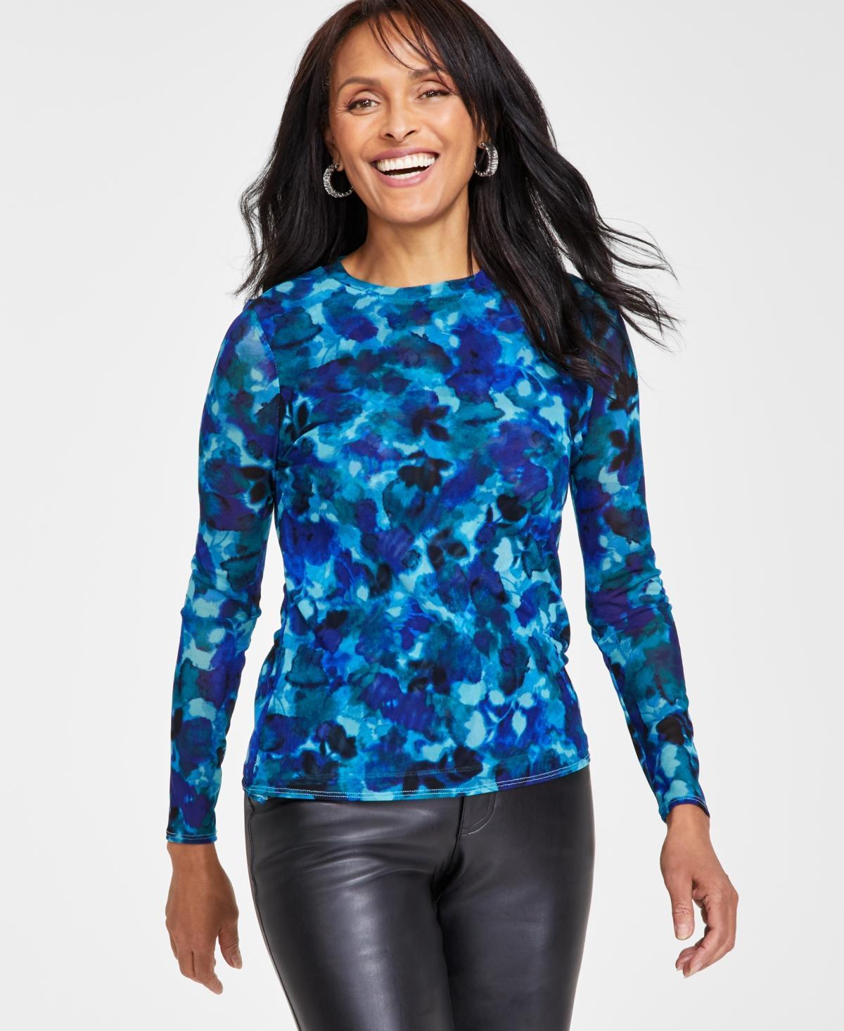 I.n.c. International Concepts Womens Printed Mesh Top, Created for Macys Product Image