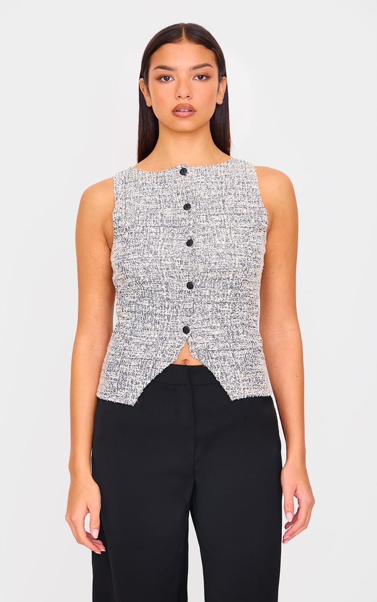 Grey Boucle Button Down Waist Coat Product Image