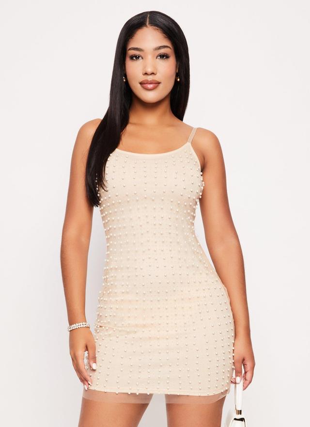 Womens Mesh Faux Pearl Cami Bodycon Dress Product Image