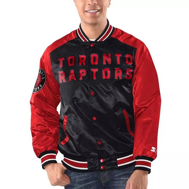 Mens Starter Black/Red Toronto Raptors Renegade Satin Full-Snap Varsity Jacket Product Image