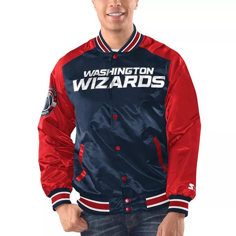 Mens Starter Navy/Red Washington Wizards Renegade Satin Full-Snap Varsity Jacket Wiz Blue Product Image