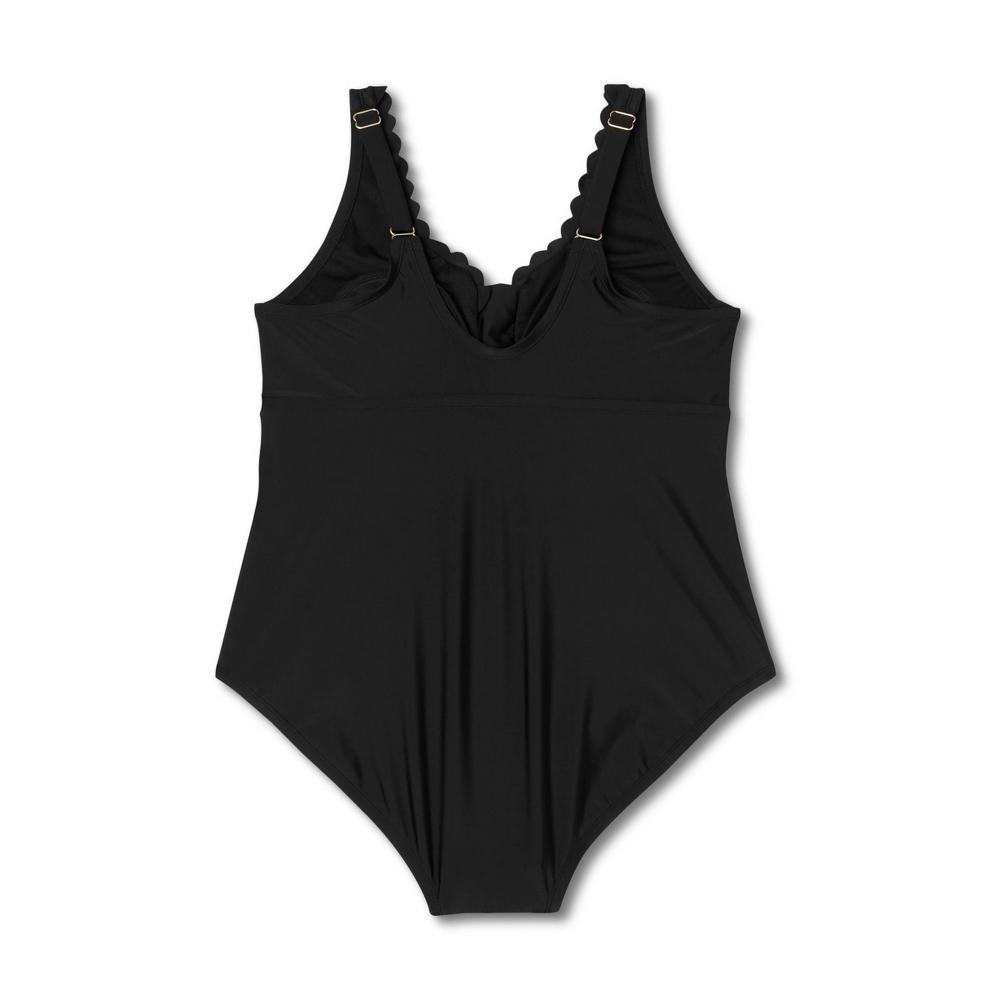 Womens Grommet Scallop Full Coverage One Piece Swimsuit - Kona Sol Black 17 Product Image