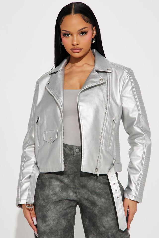 Can't Stop Me Now PU Leather Jacket - Silver Product Image