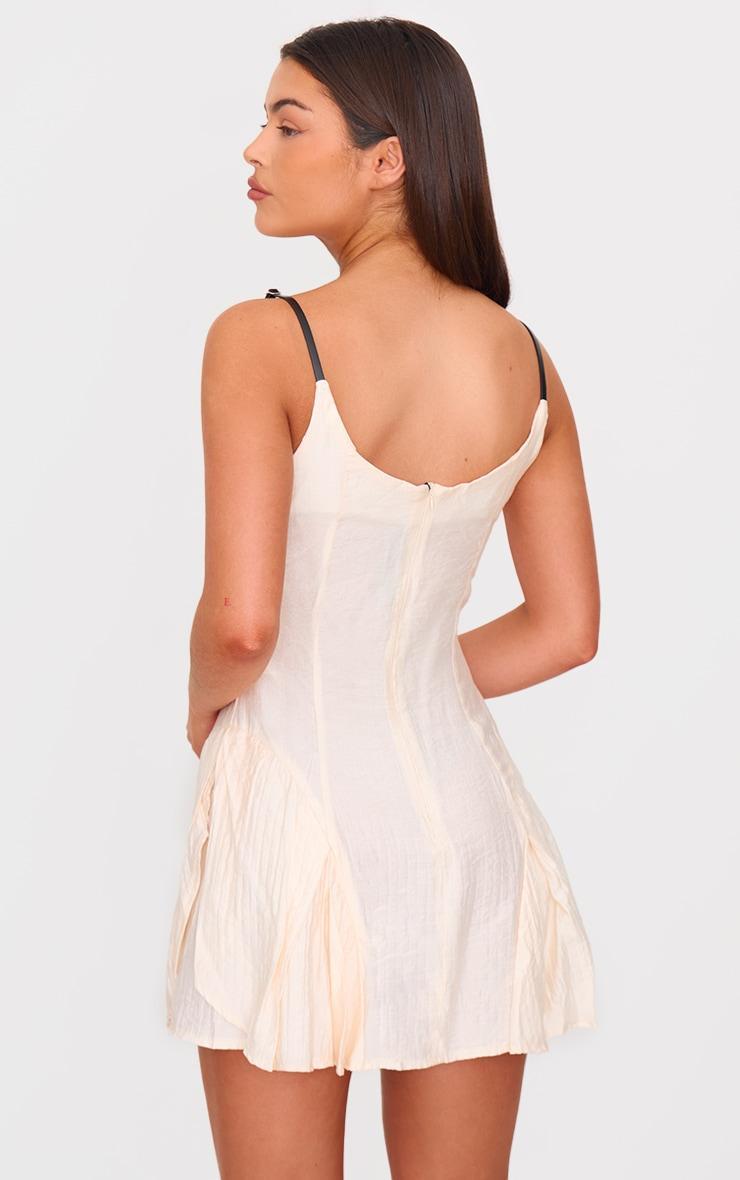 Cream Textured Woven Buckle Detail Shift Dress Product Image