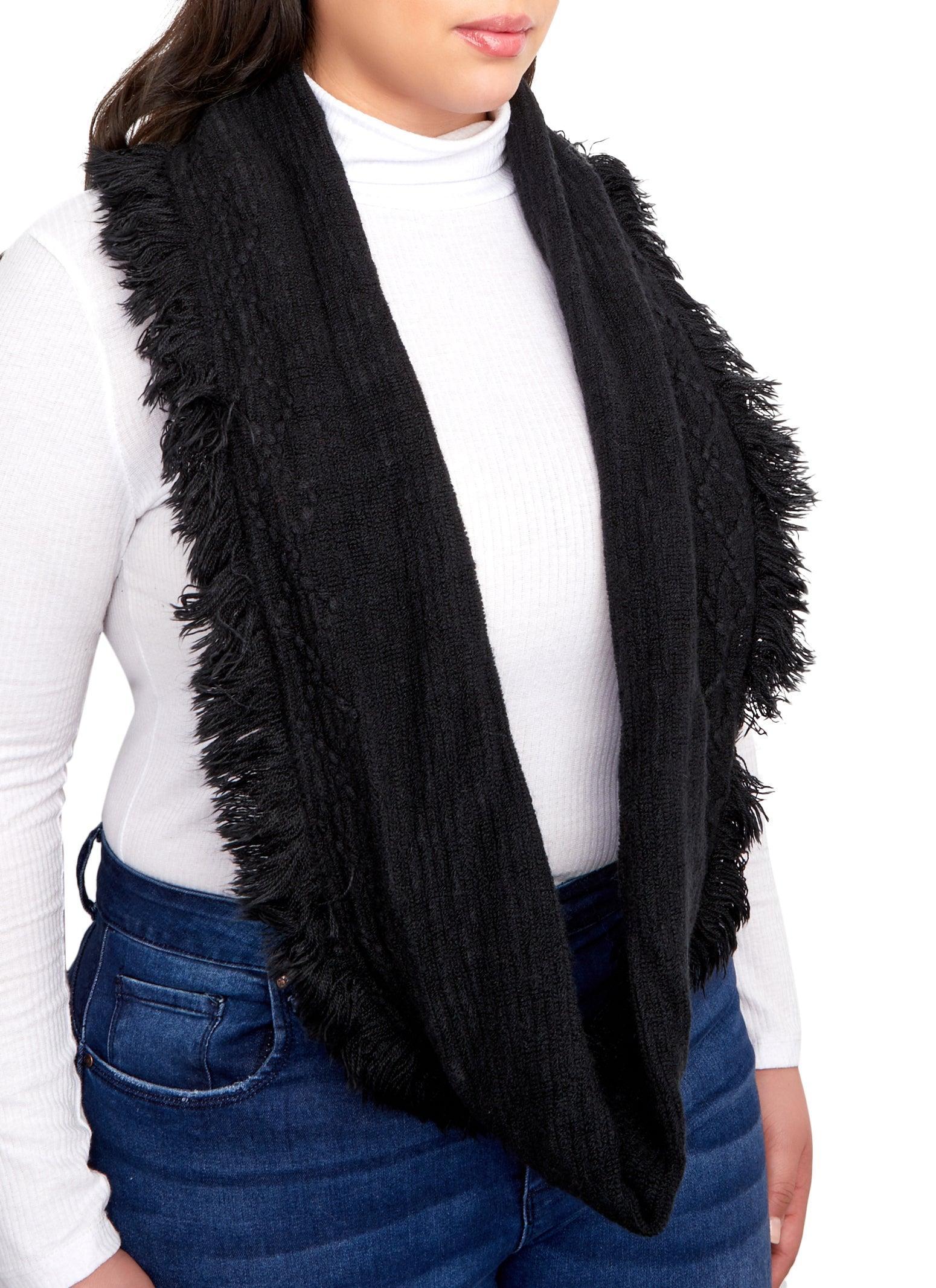 Textured Knit Frayed Infinity Scarf Female Product Image