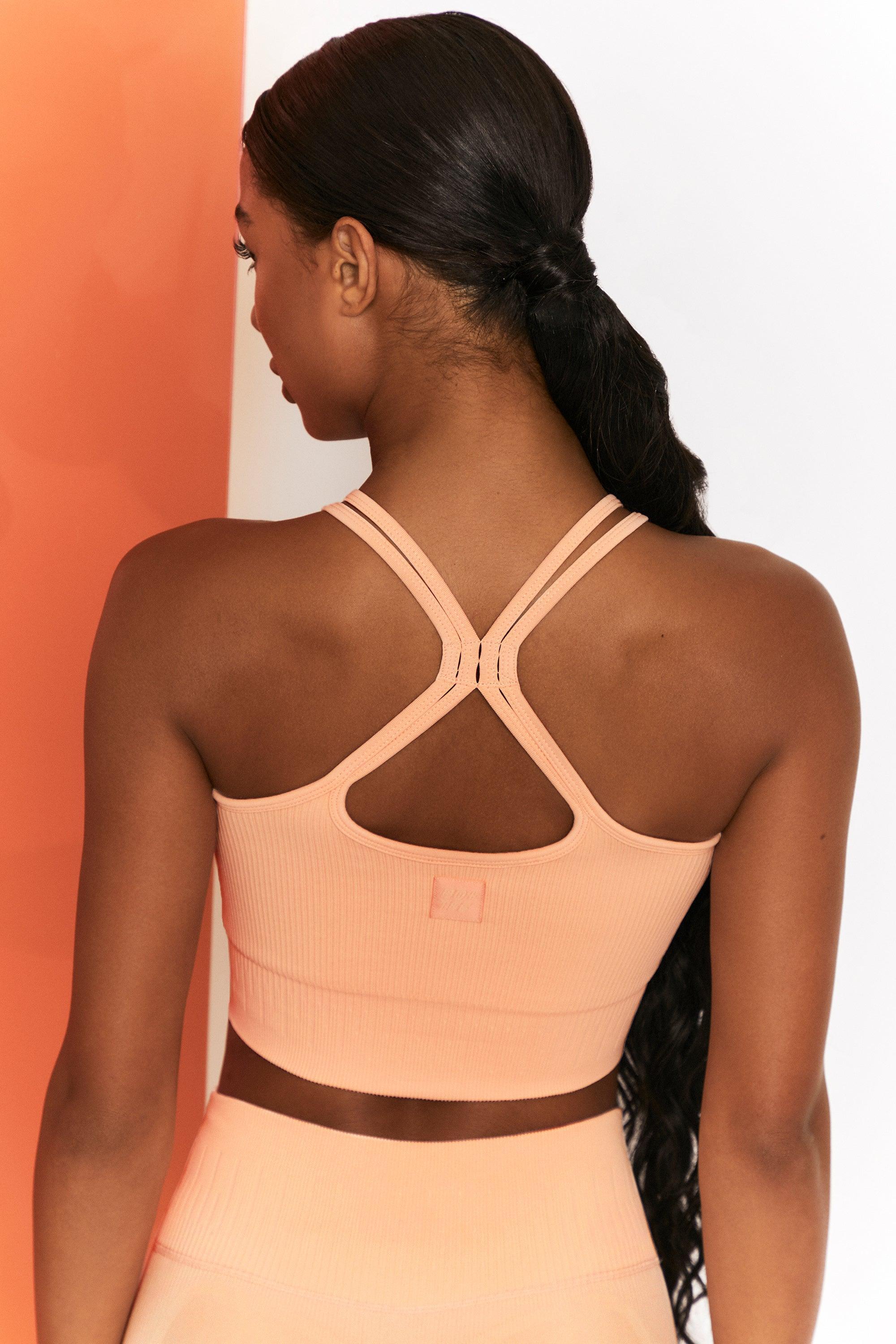 Feel Your Power Ribbed Racer Crop Top in Peach Product Image