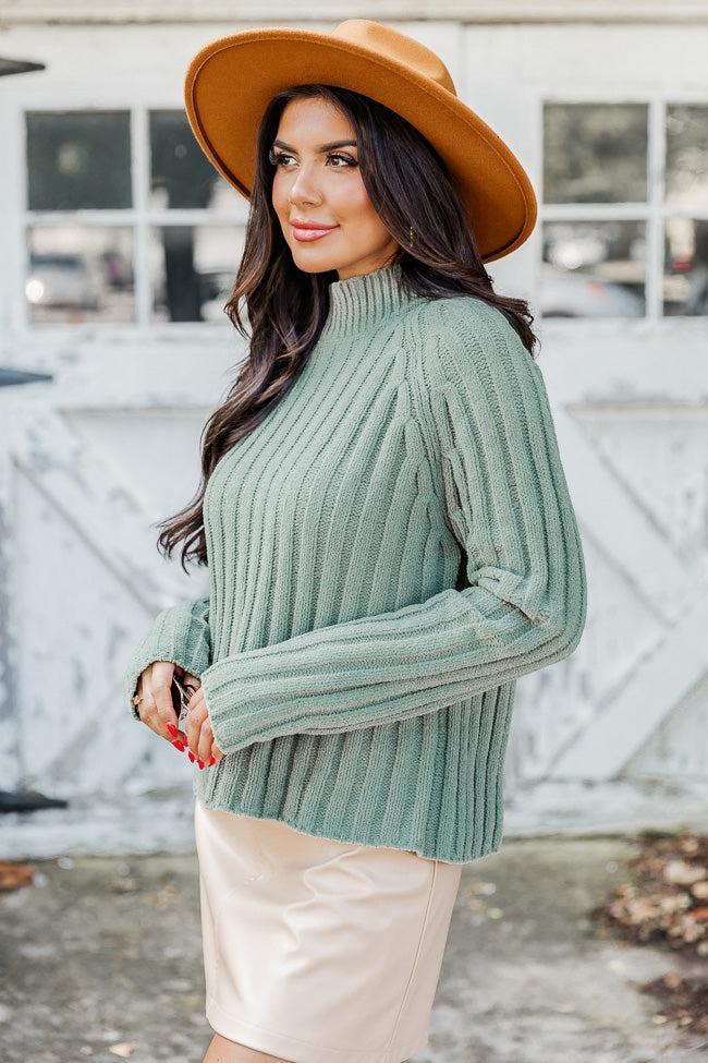 Letting You Go Olive Chenille Turtleneck Sweater Product Image