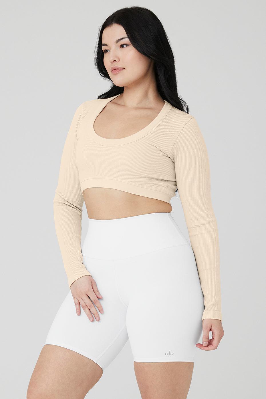 Seamless Ribbed Cropped Serene Long Sleeve - Macadamia Female Product Image