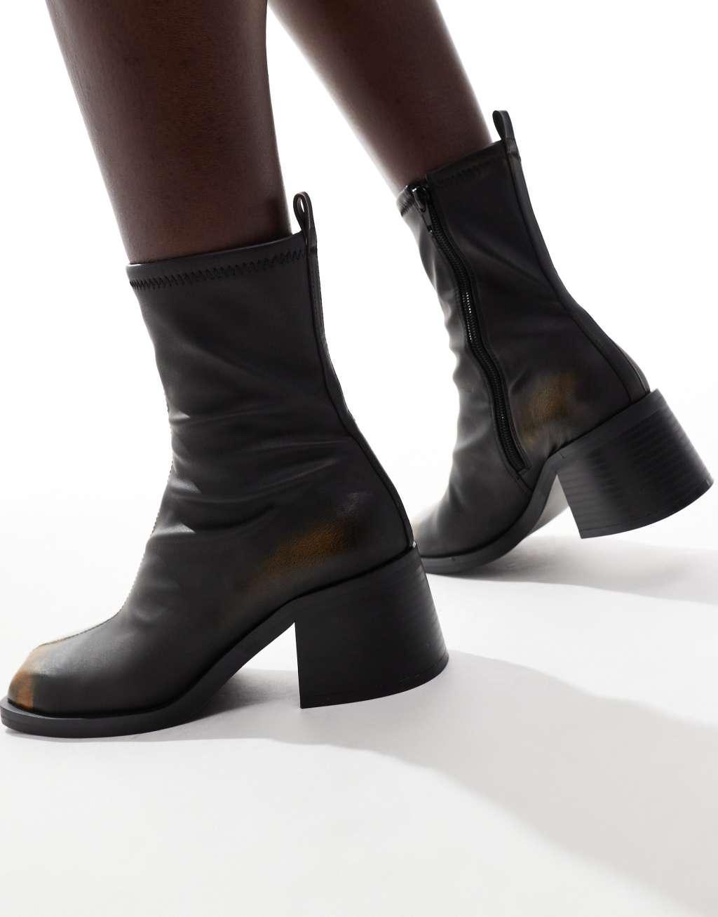 ASOS DESIGN Ranger smart mid-heel boots in brown burnish Product Image