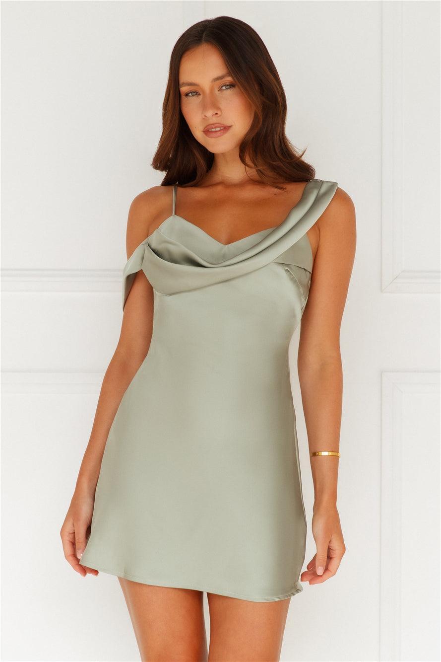 Slip Into Elegance Satin Mini Dress Sage Product Image