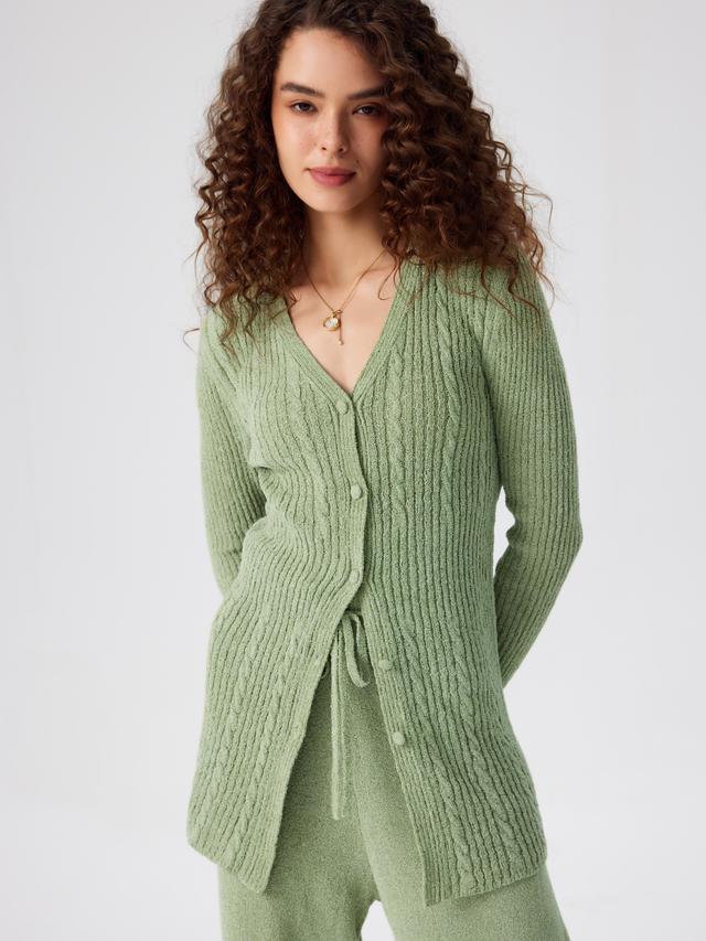 V-neck Button Knitted Long Sleeve Top Product Image