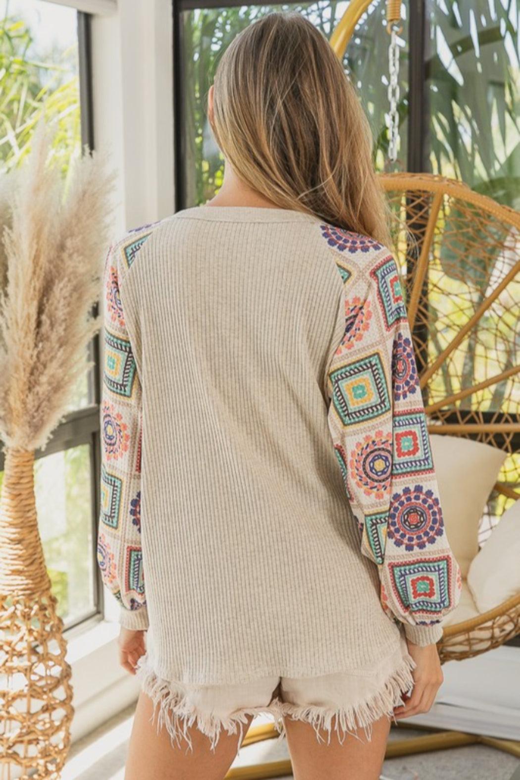 Aztec Printed Sleeve Top Female Product Image