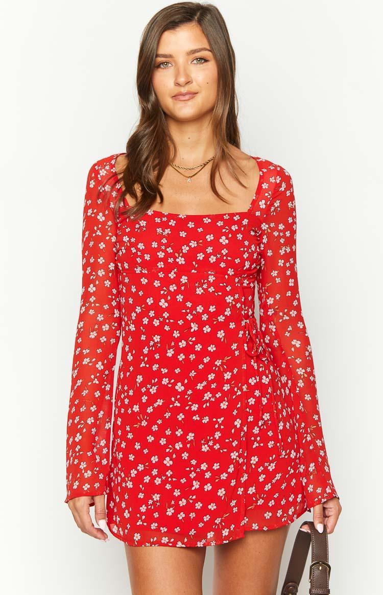 Goldie Red Floral Long Sleeve Mini Dress Product Image