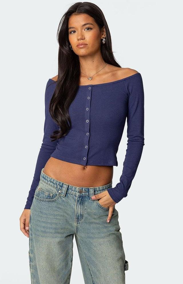 Edikted Women's Off Shoulder Button Up Top Product Image