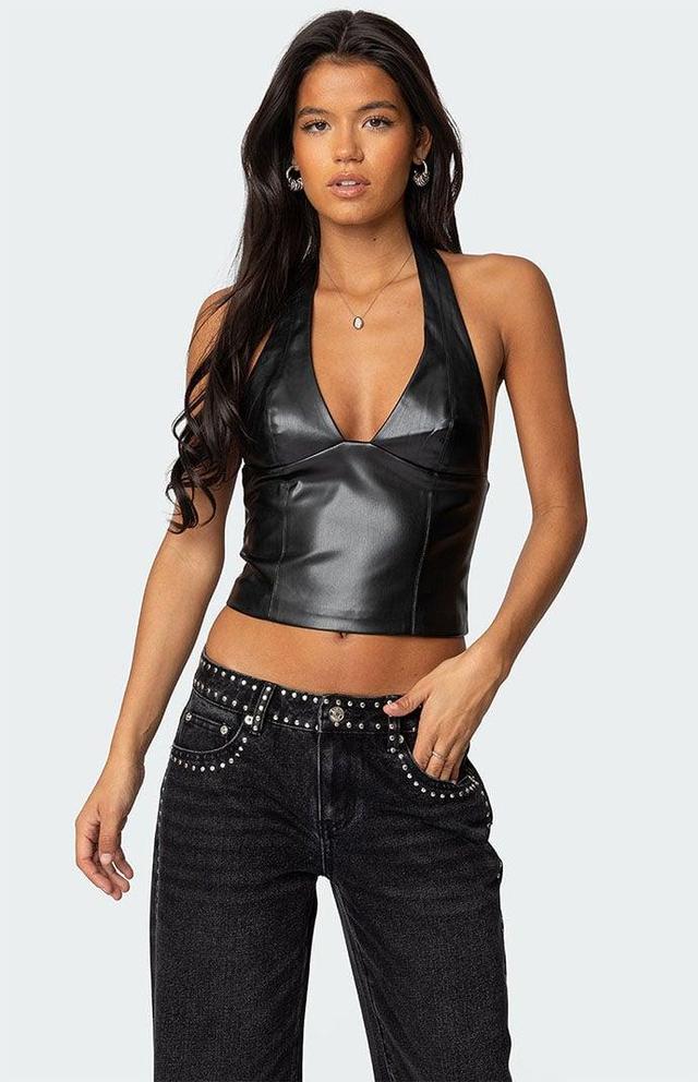 Edikted Women's Tana Faux Leather Halter Top Product Image