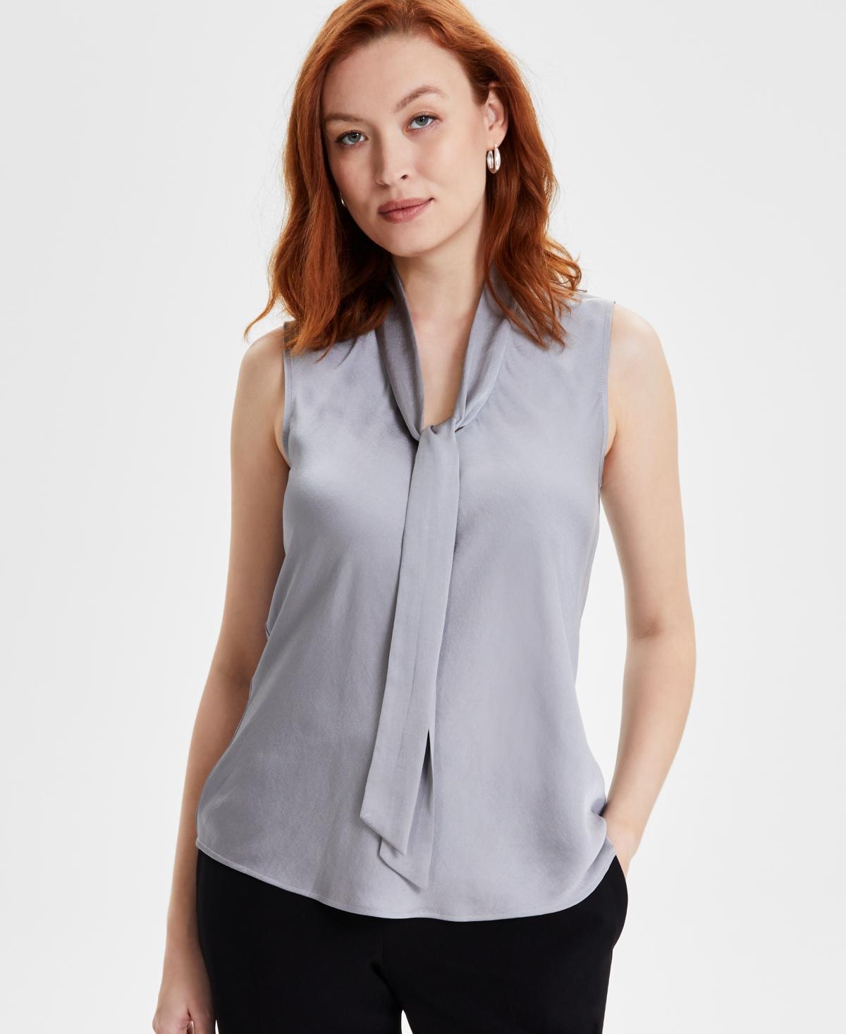 Kasper Womens Solid Tie-Front Sleeveless Woven Blouse Product Image