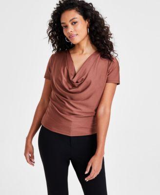 Petite Short-Sleeve Cowlneck Top, Created for Macy's product image