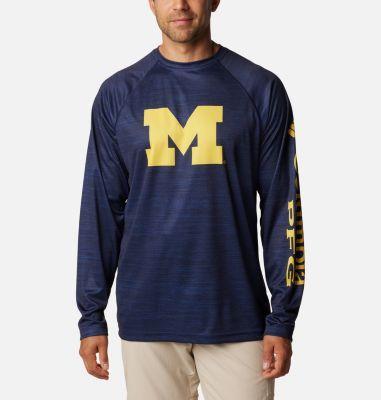 Columbia Mens Collegiate PFG Terminal Tackle Heather Long Sleeve Shirt - Michigan- Product Image