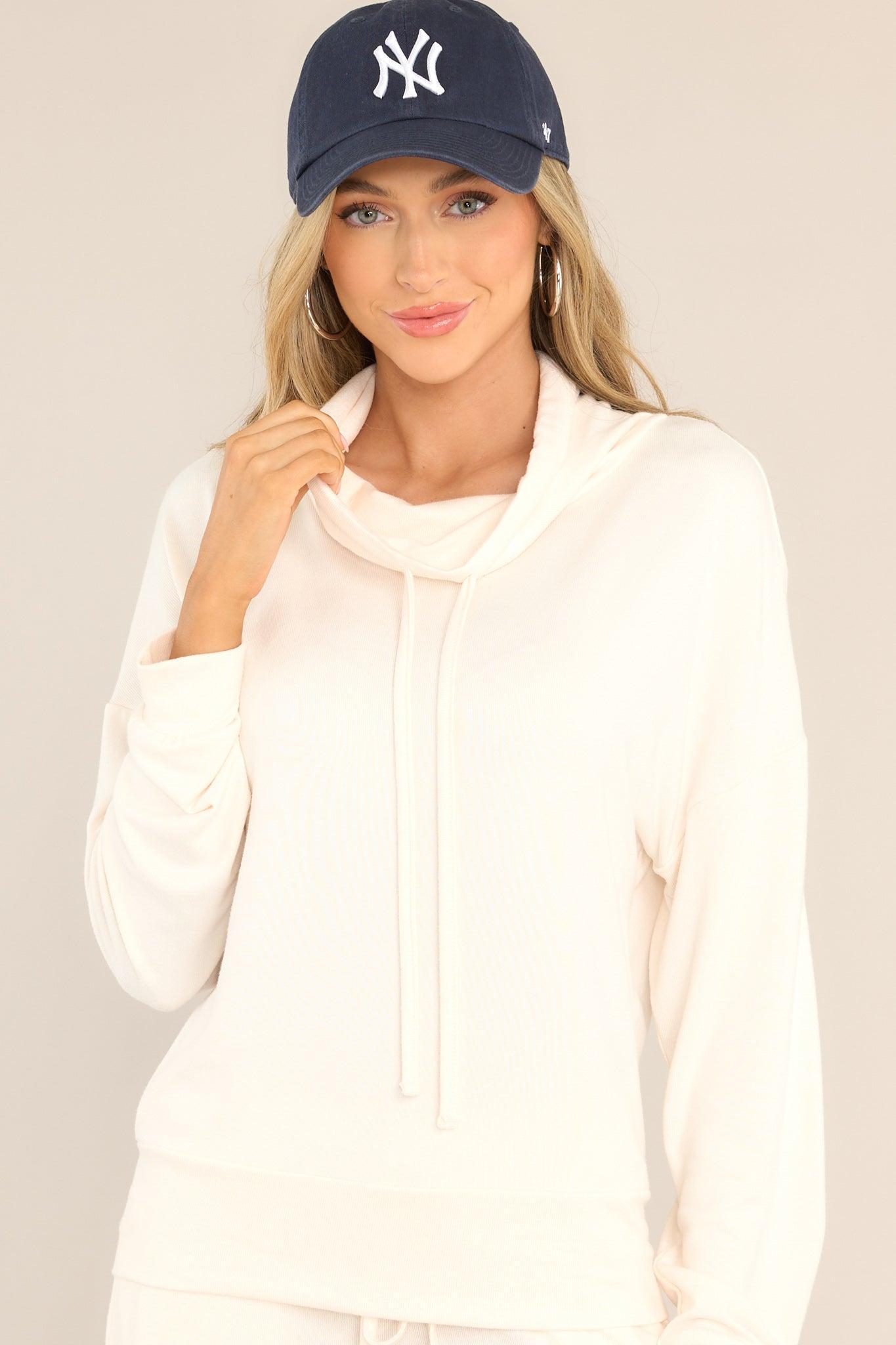 Pitch In Pearled Ivory Cowl Neck Pullover Product Image