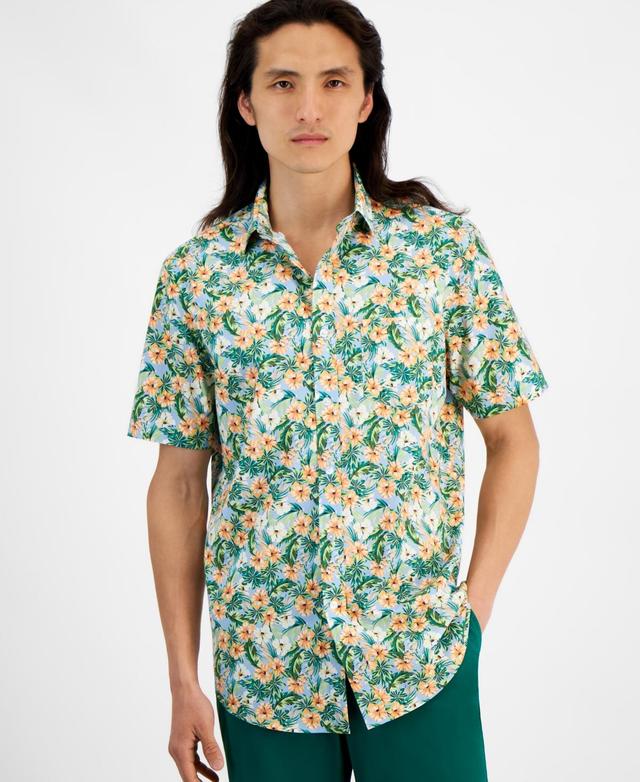 Men's Libra Regular-Fit Stretch Floral Button-Down Poplin Shirt, Created for Macy's Product Image