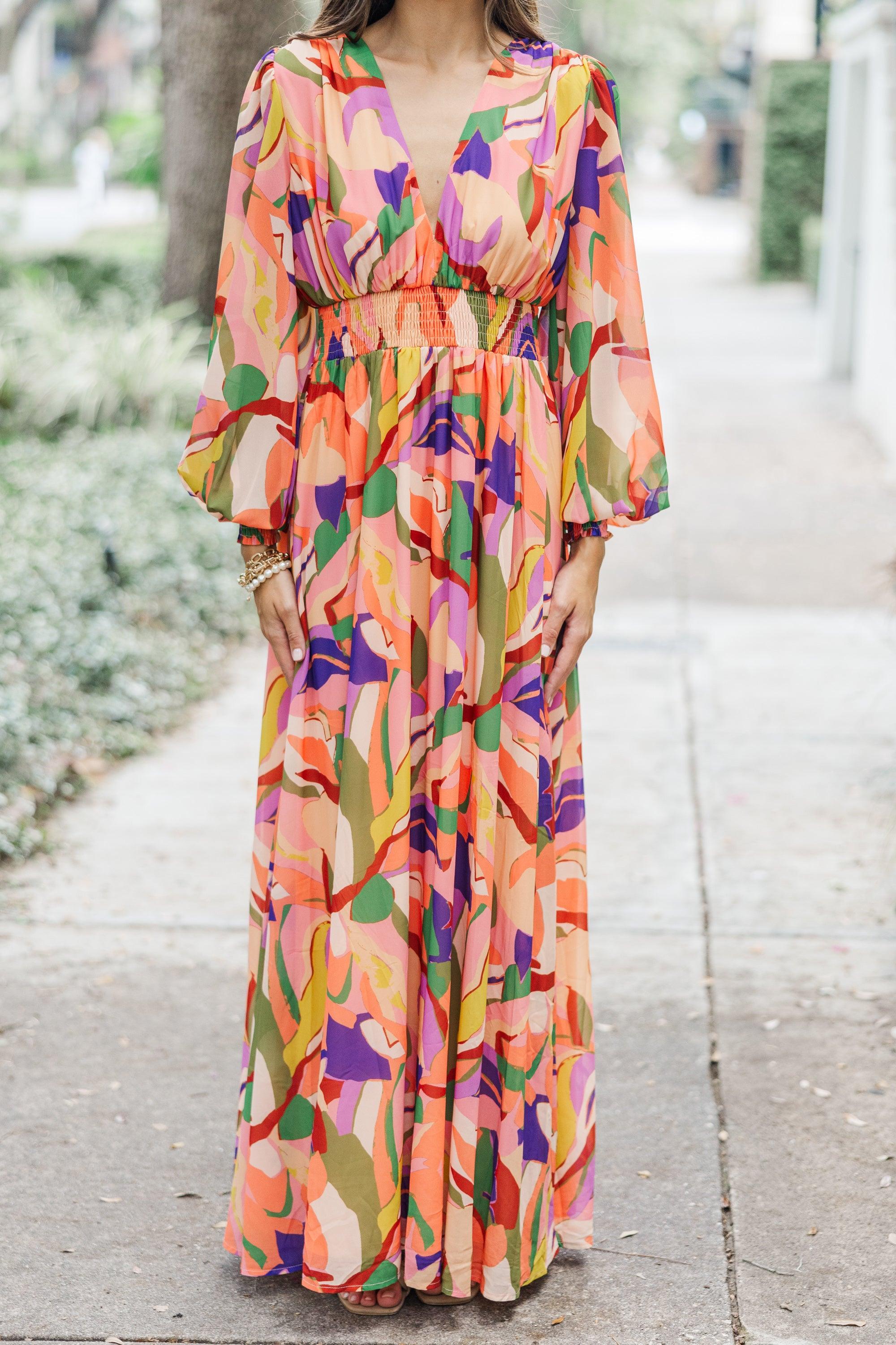 Palms Springs By Midnight Peach Pink Abstract Maxi Dress Female Product Image