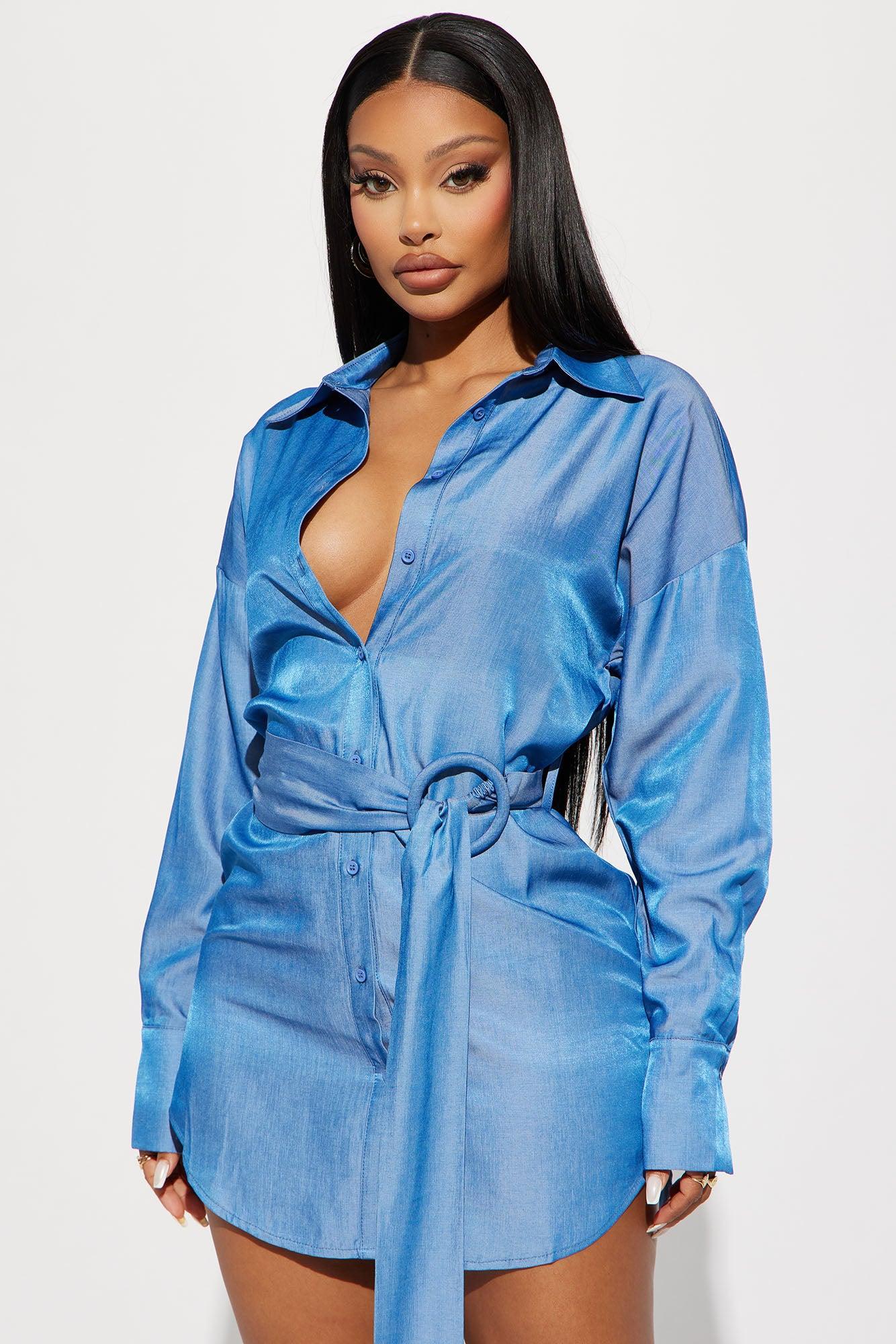 Amina Mini Shirt Dress - Blue Product Image