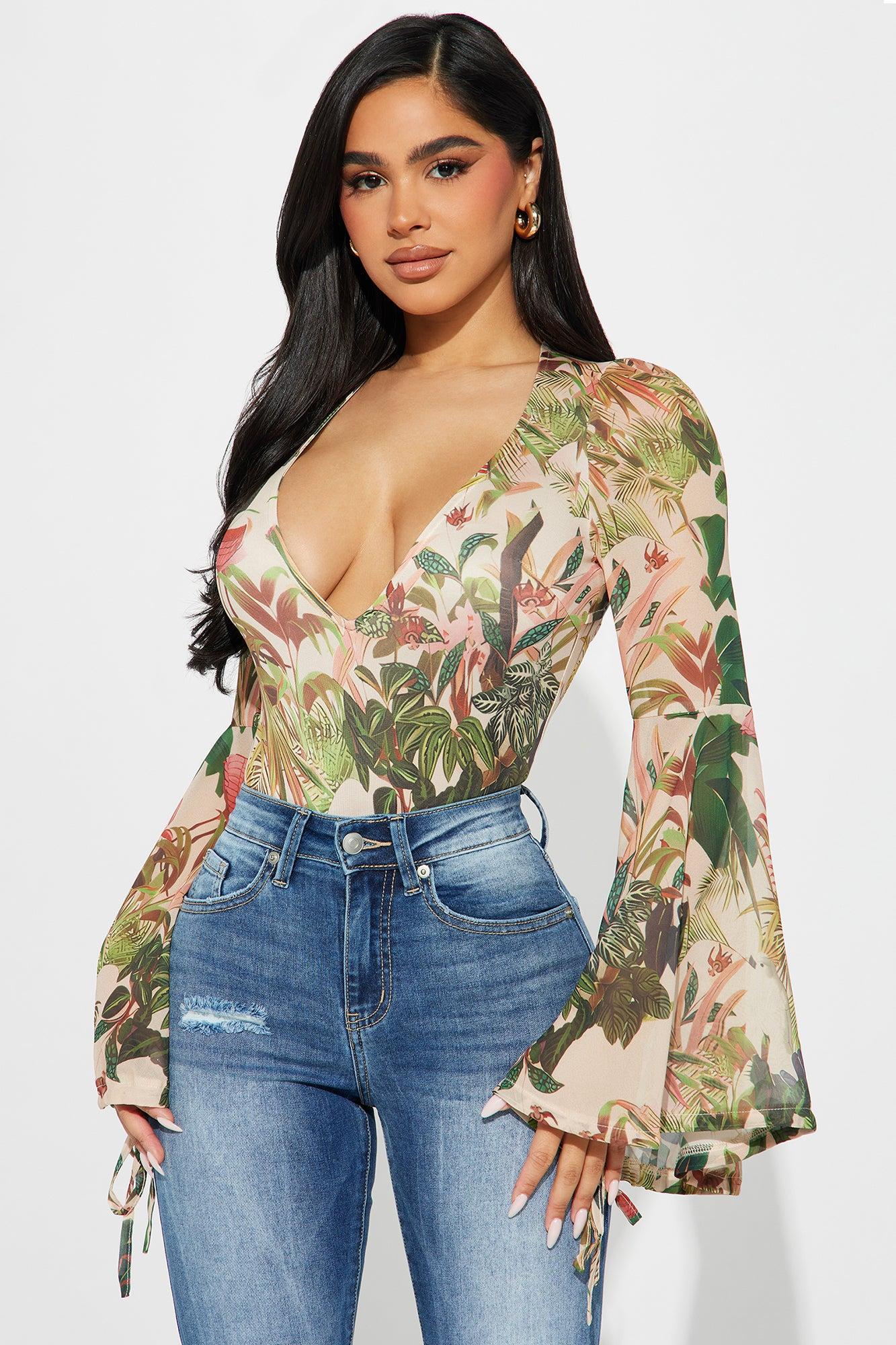 Hot Tropics Backless Bodysuit - Green/combo Product Image