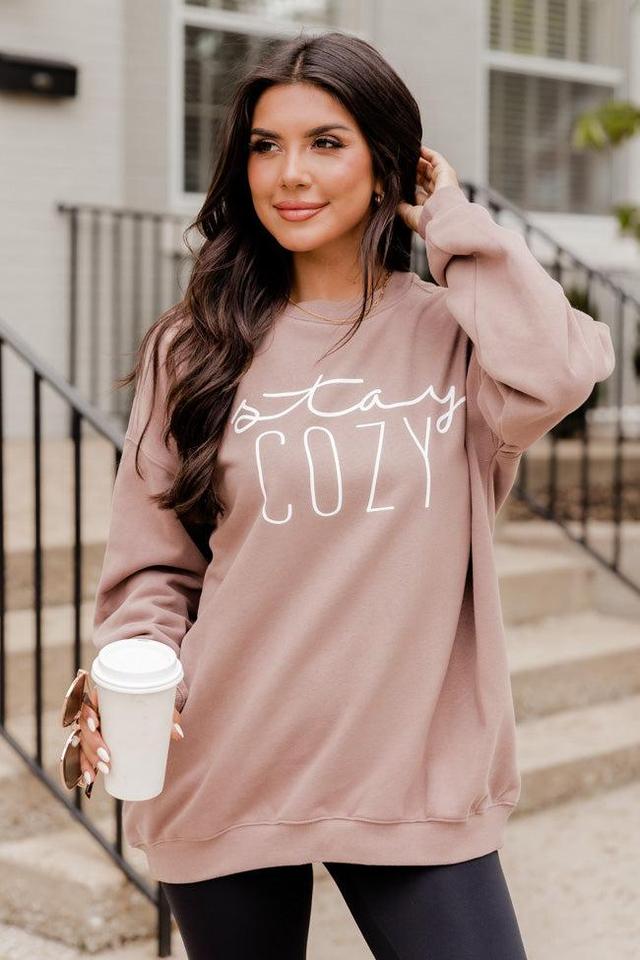 Stay Cozy Mocha Oversized Graphic Sweatshirt Product Image