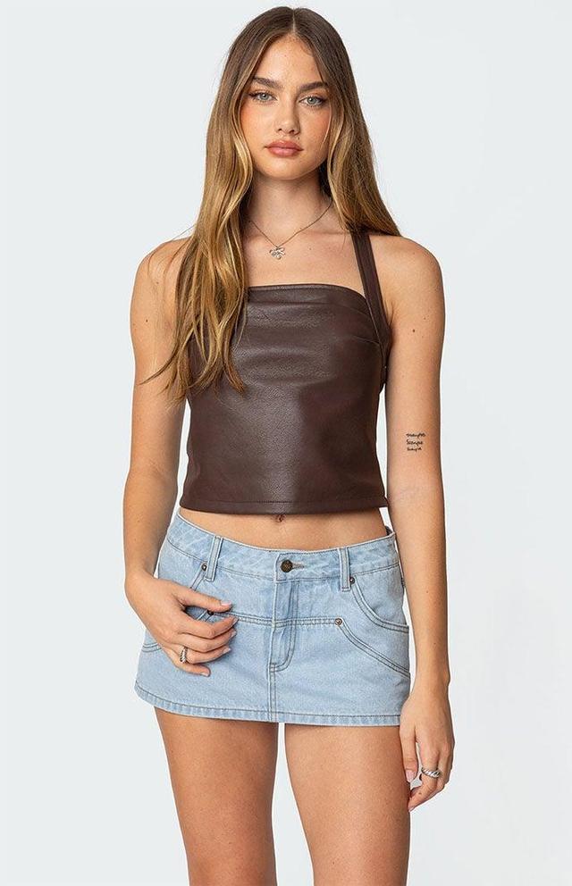 Edikted Women's Draped Faux Leather Halter Top Product Image