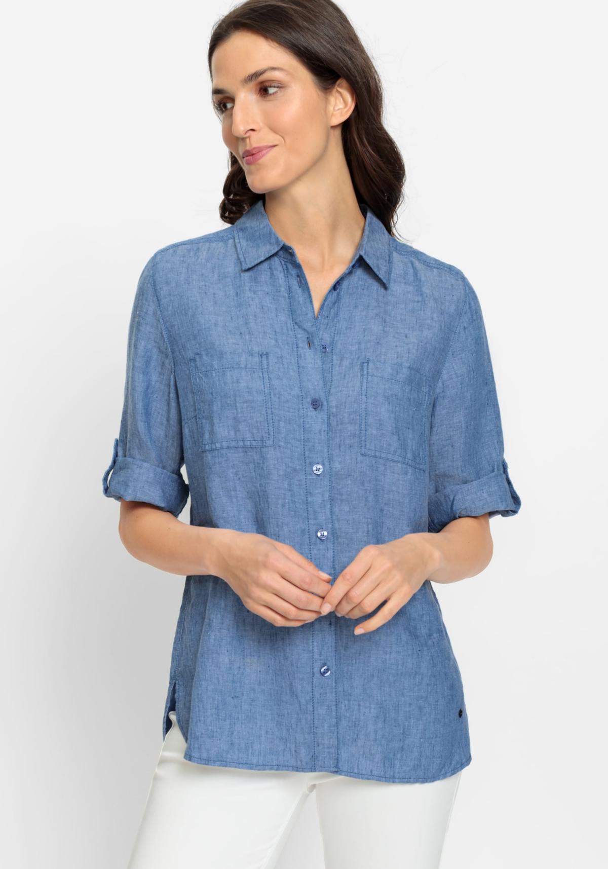 Olsen Womens Cotton Linen Shirt with Rolled Sleeve Tab Detail Product Image