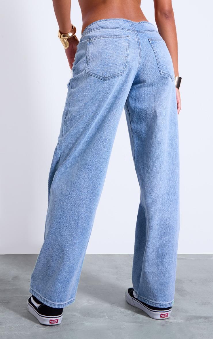 Light Blue Distressed Pocket Detail Straight Leg Jeans Product Image