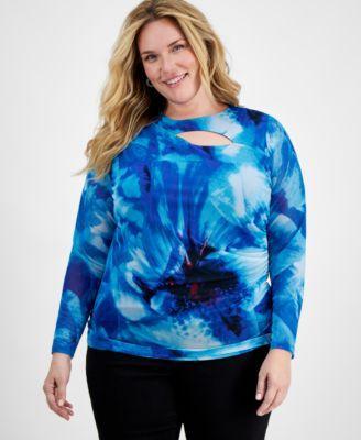 Plus Size Cutout Mesh Top, Created for Macy's  Product Image