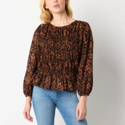 a.n.a Womens Round Neck Long Sleeve Blouse Product Image