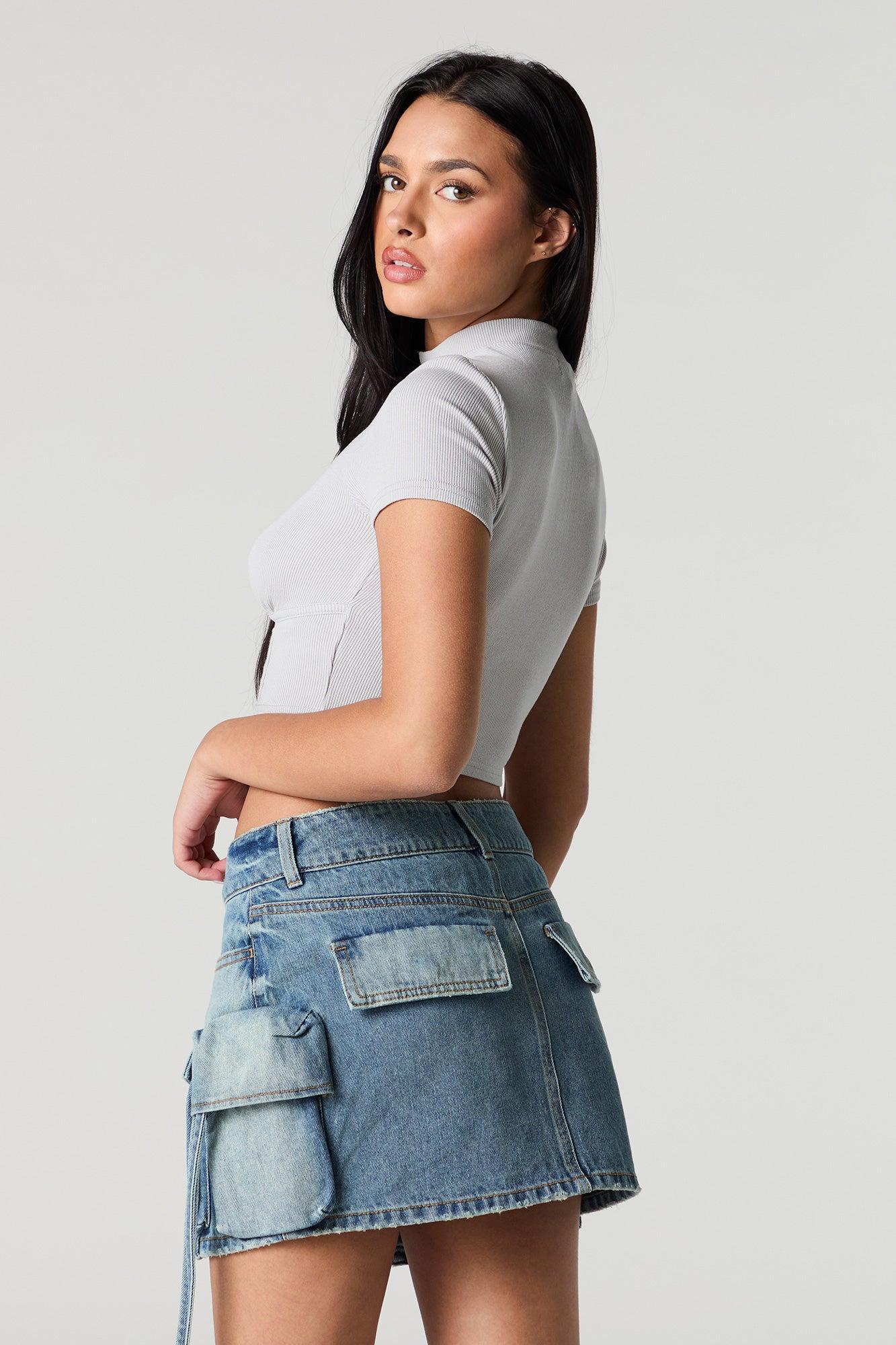 Denim Triple Pocket Cargo Mini Skirt Female Product Image