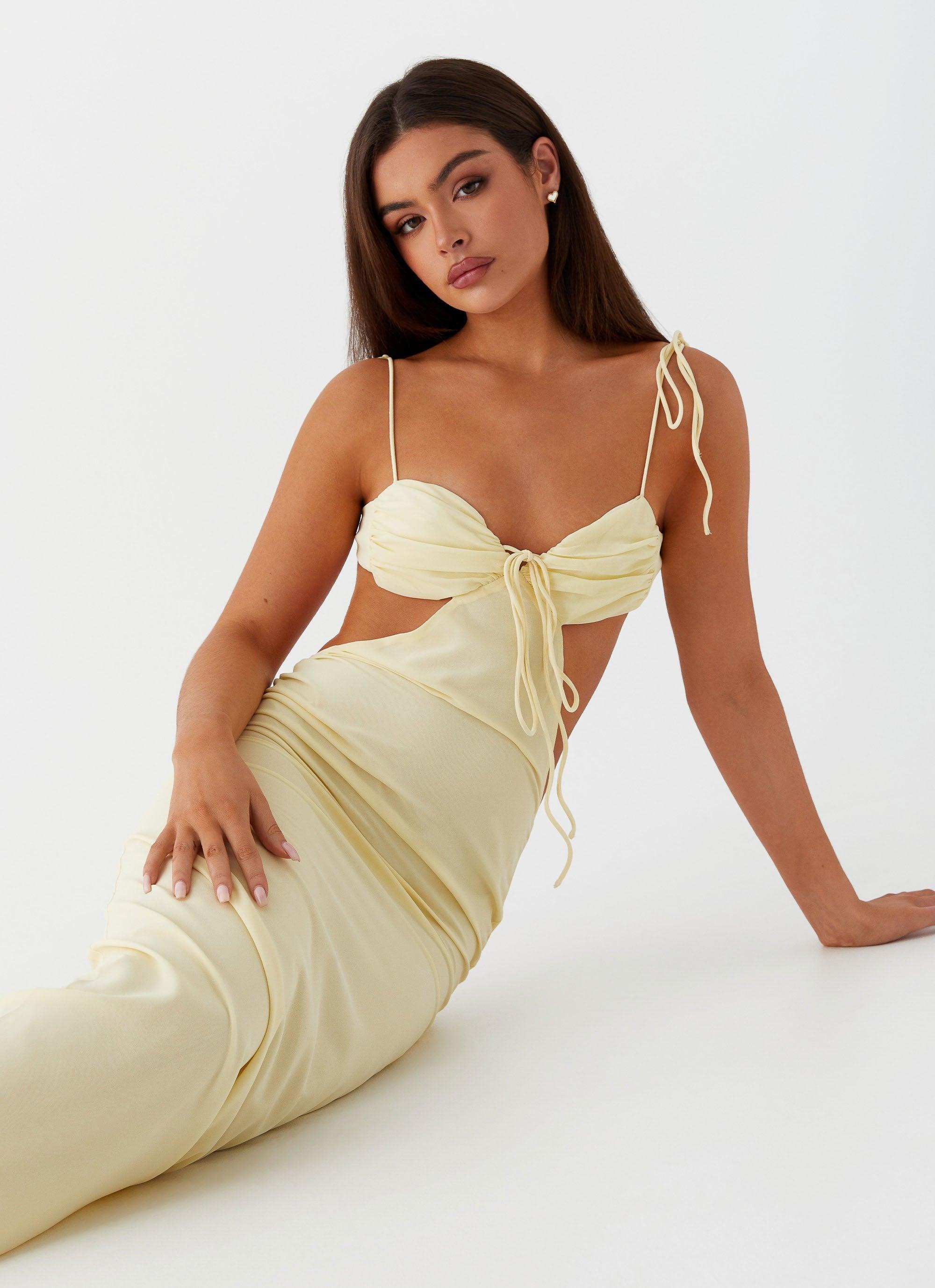 Tyra Ruched Maxi Dress - Yellow Product Image