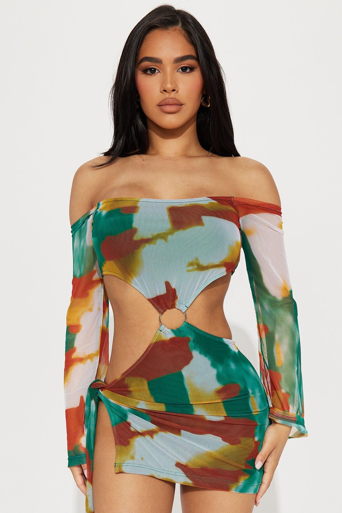 Get Off My Shoulders Mesh Mini Dress - Multi Color Product Image