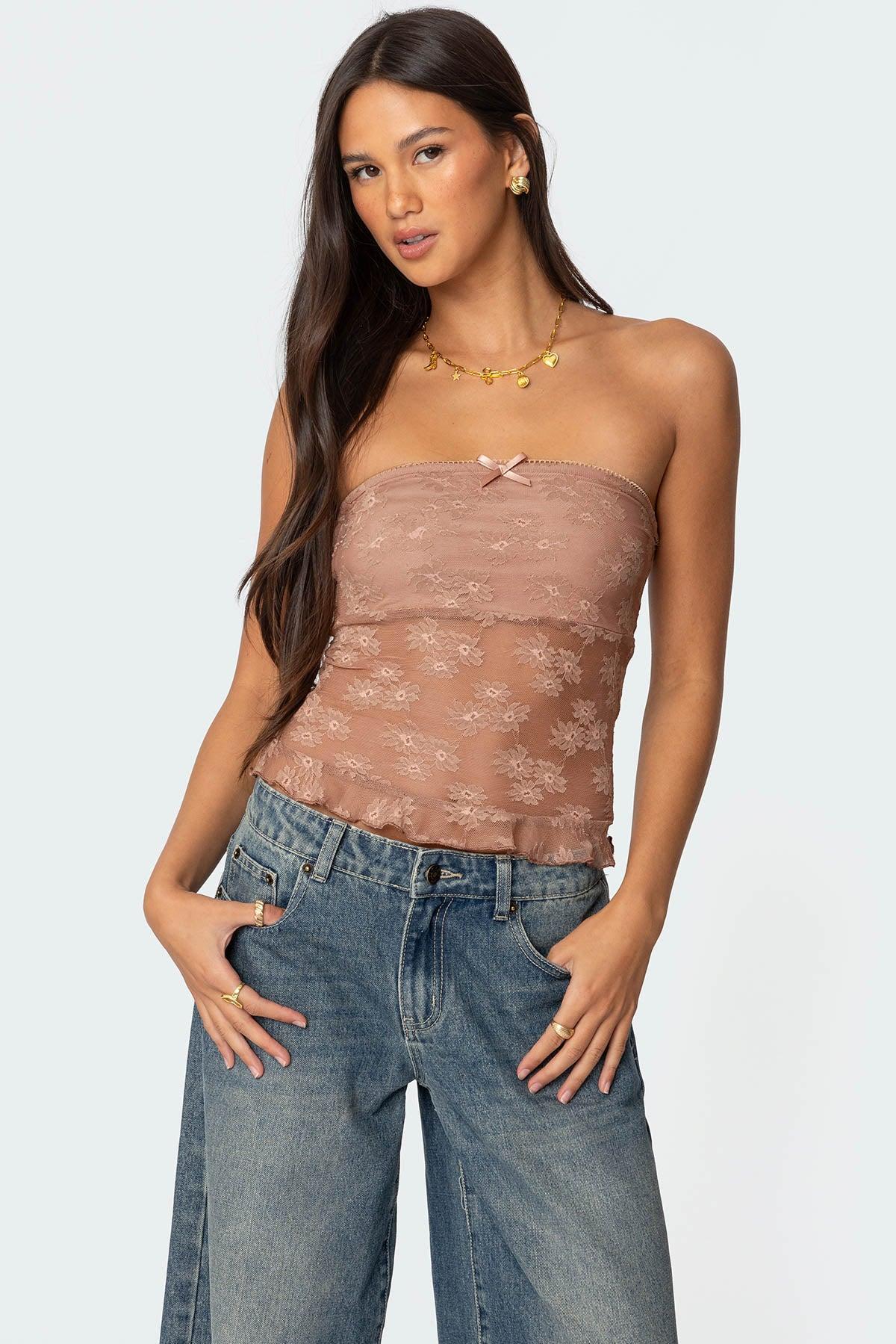 Ballet Sheer Lace Tube Top Product Image