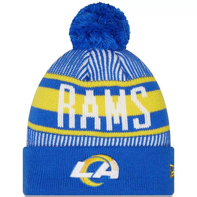 Mens New Era Royal Los Angeles Rams Striped Cuffed Knit Hat with Pom Product Image