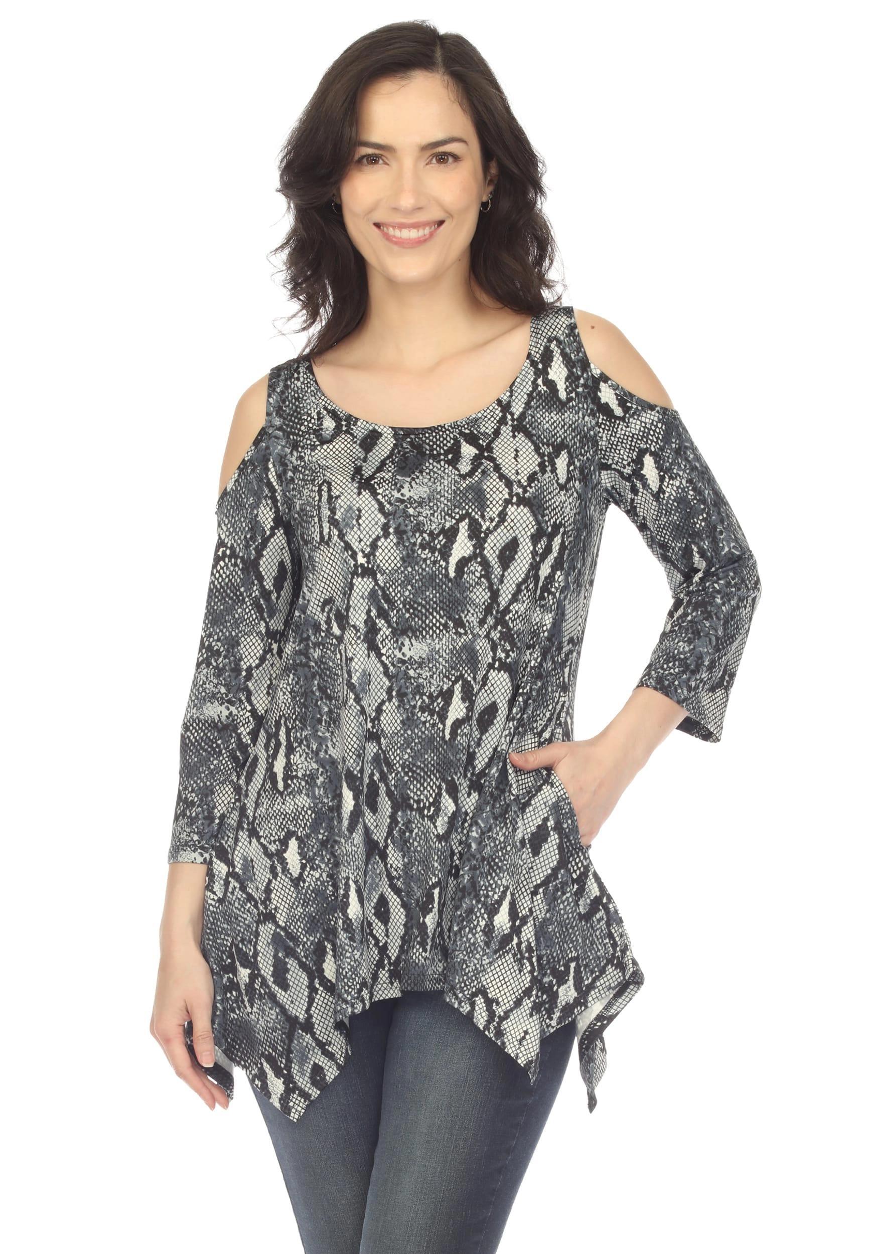 White Mark Snake Print Cold Shoulder Blouse Product Image