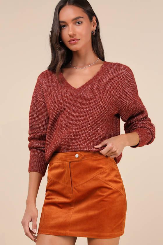 Perfected Cuteness Rust Orange Corduroy High-Rise Mini Skirt Product Image