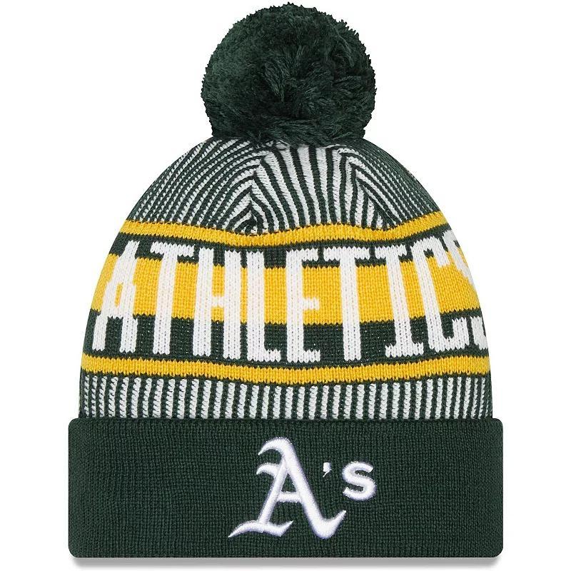 Mens New Era Oakland Athletics Striped Cuffed Knit Hat with Pom Product Image